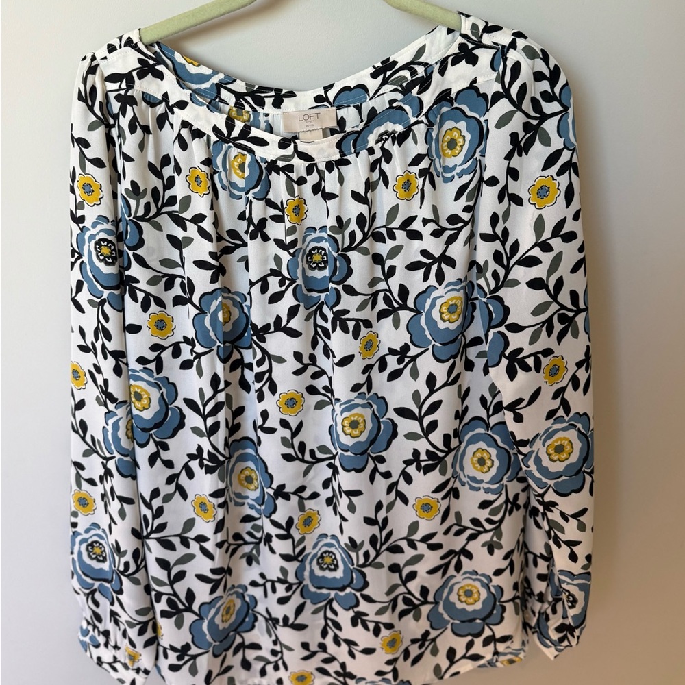 LOFT Blue and Yellow Floral Blouse